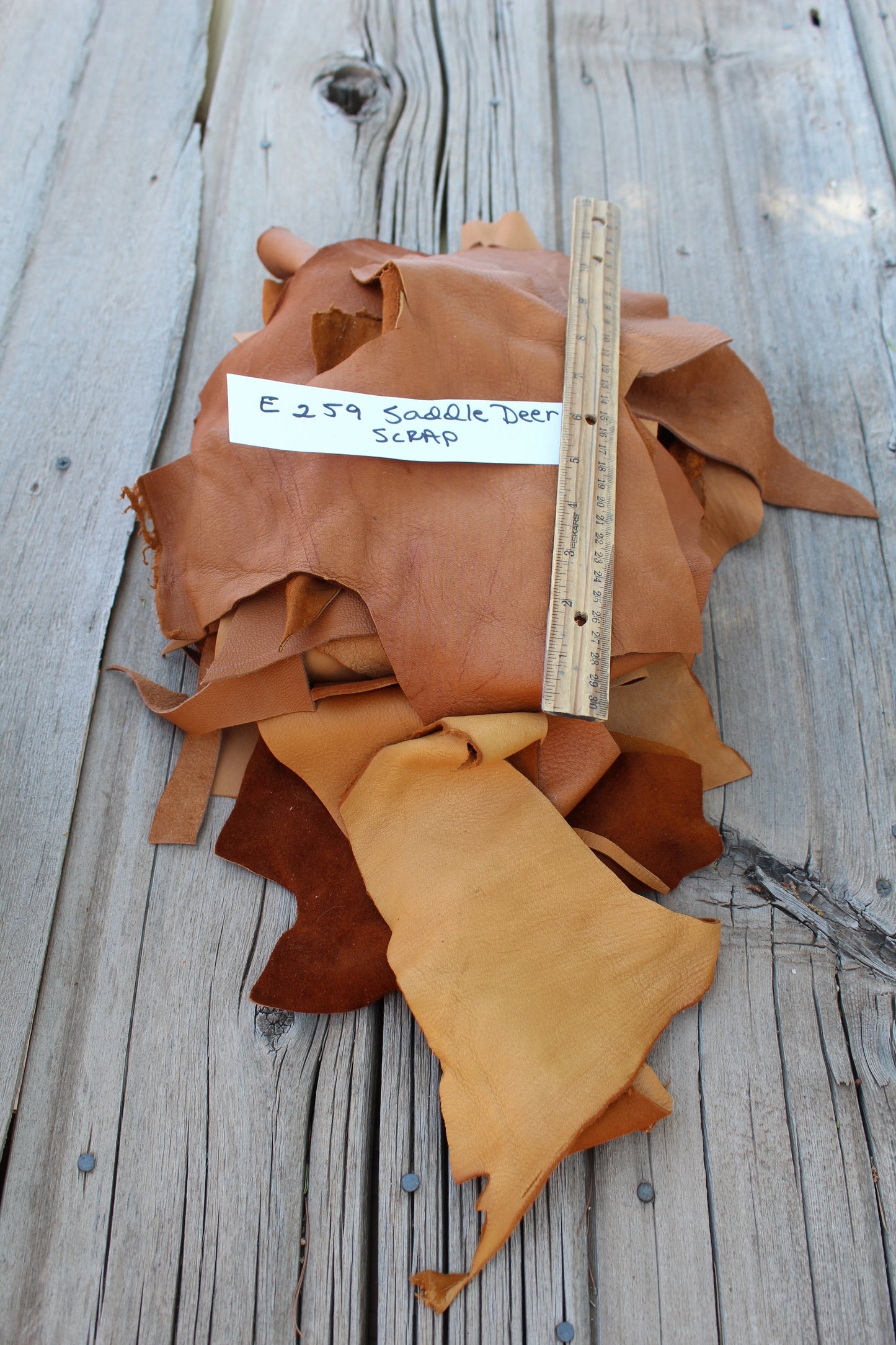 saddle tan deerskin scraps, saddle buckskin remnants, #259