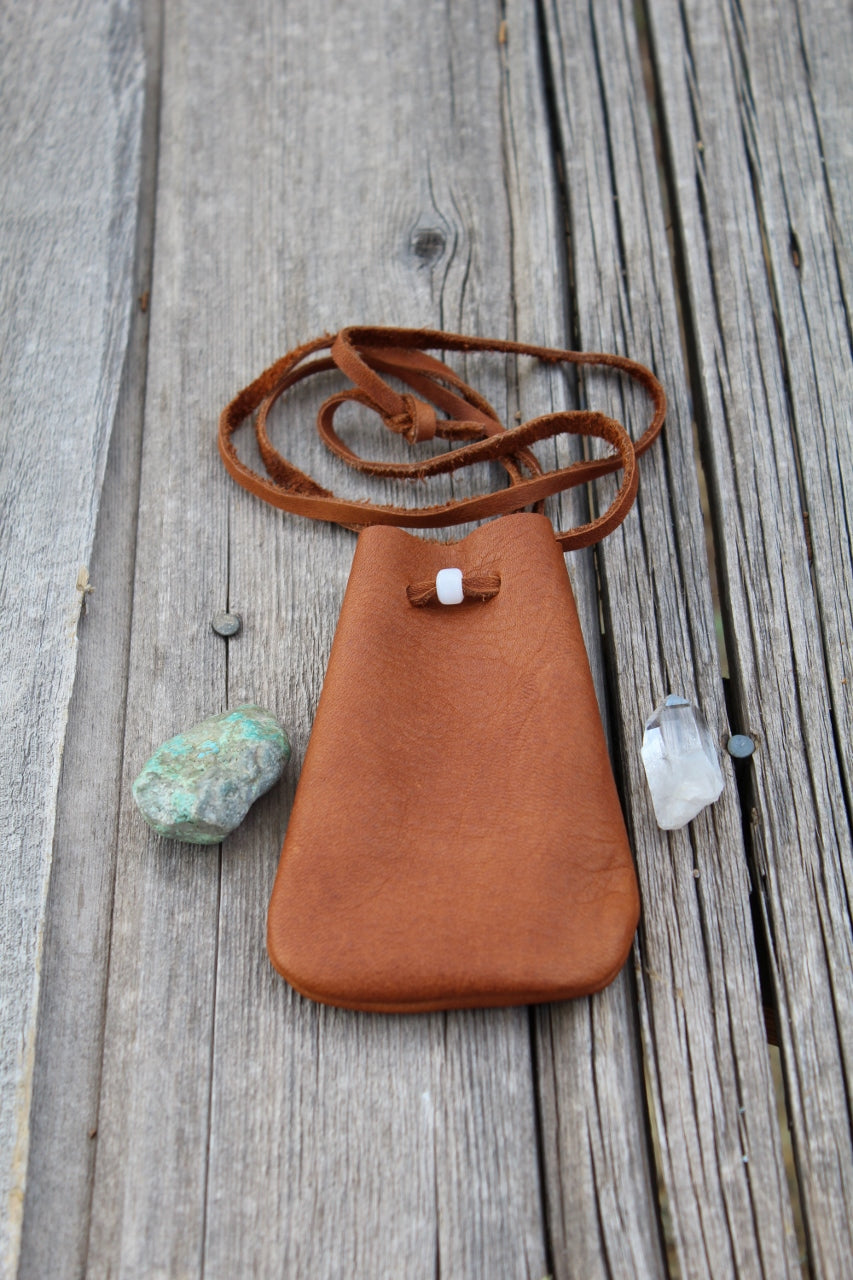 leather medicine bag , necklace bag