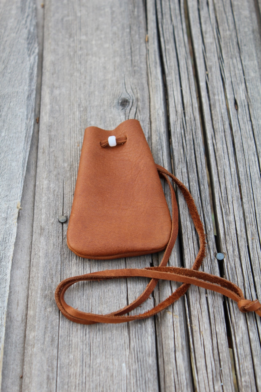 leather medicine bag , necklace bag