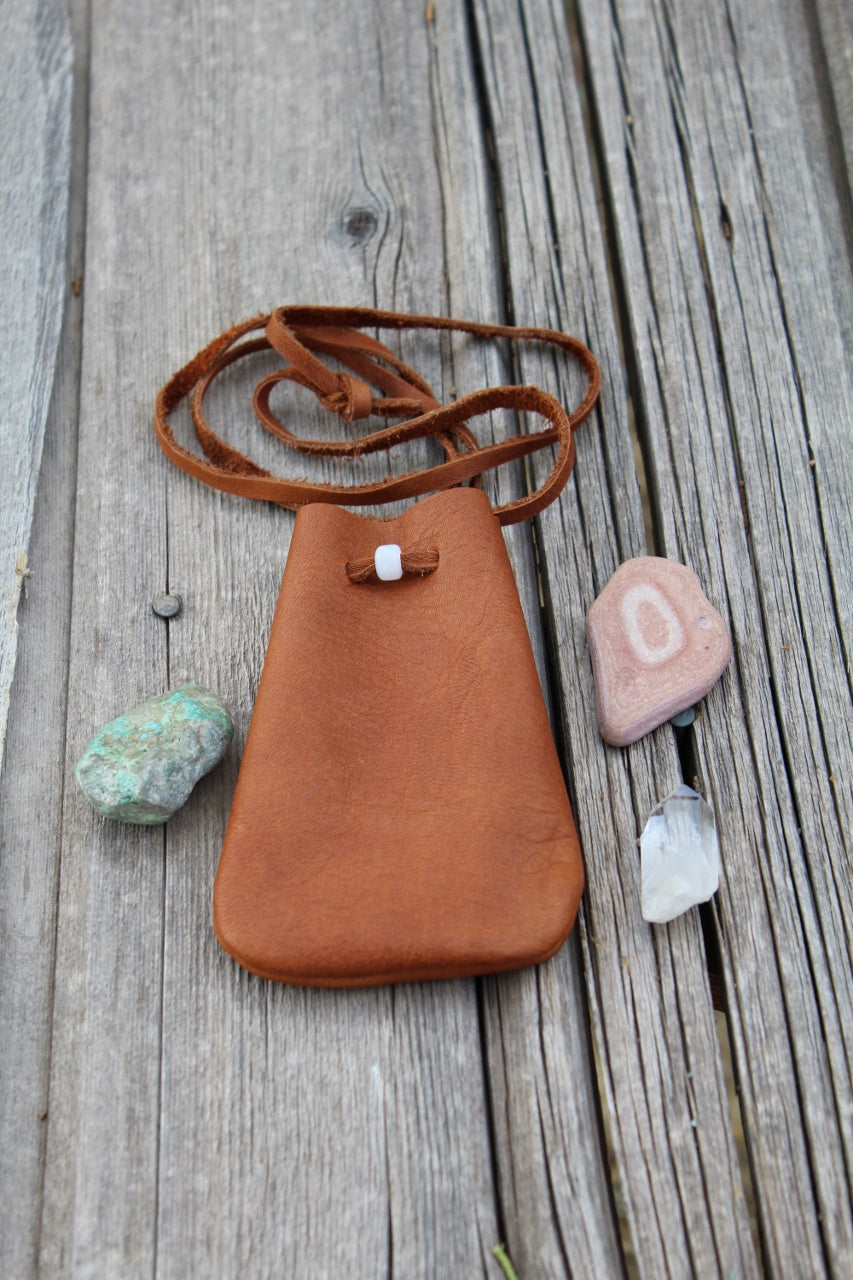 leather medicine bag , necklace bag