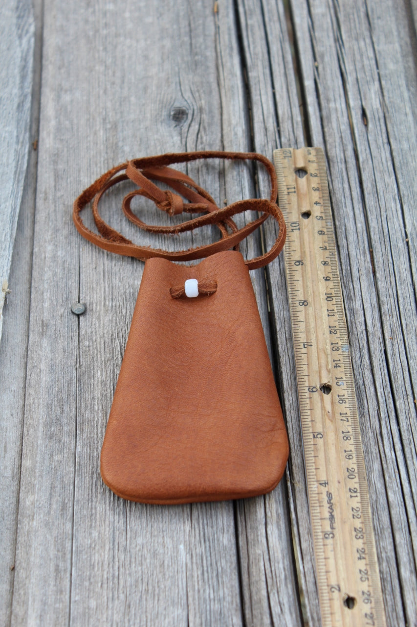 leather medicine bag , necklace bag