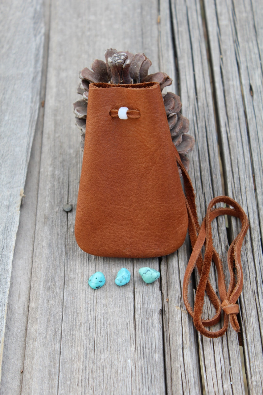 leather medicine bag , necklace bag