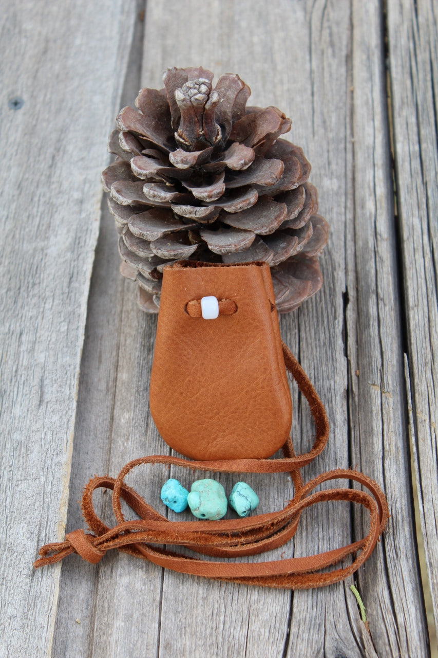 leather medicine pouch, necklace bag