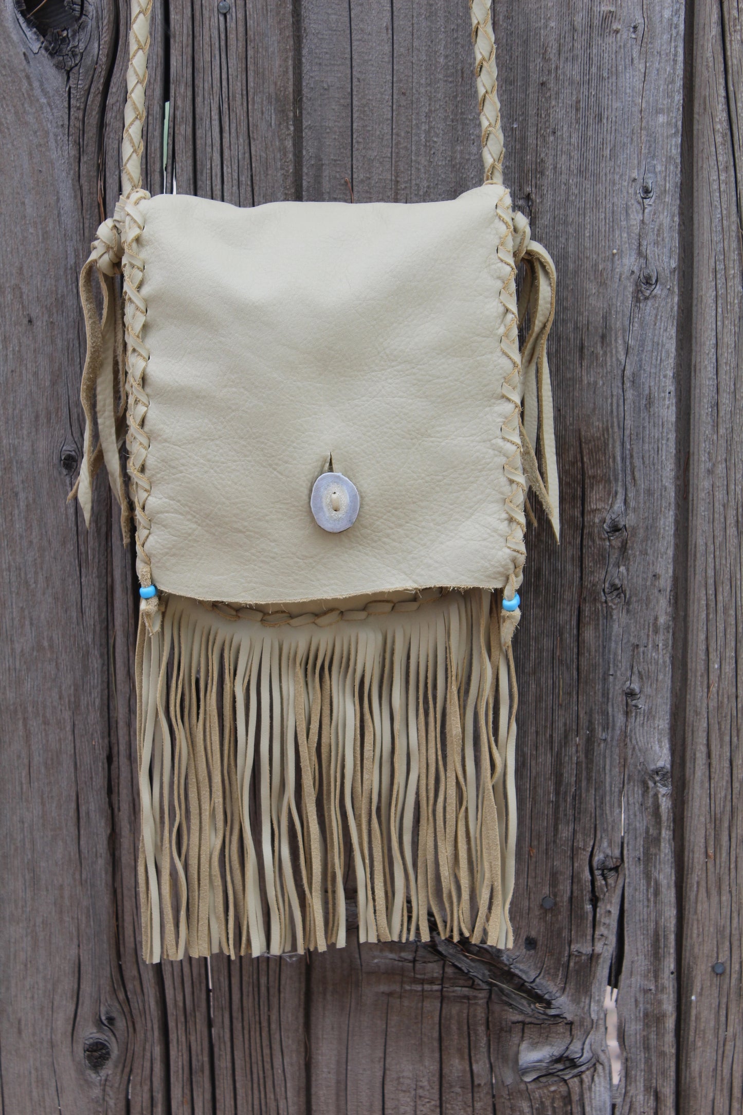 Fringed leather handbag, ready to ship, handstitched leather purse