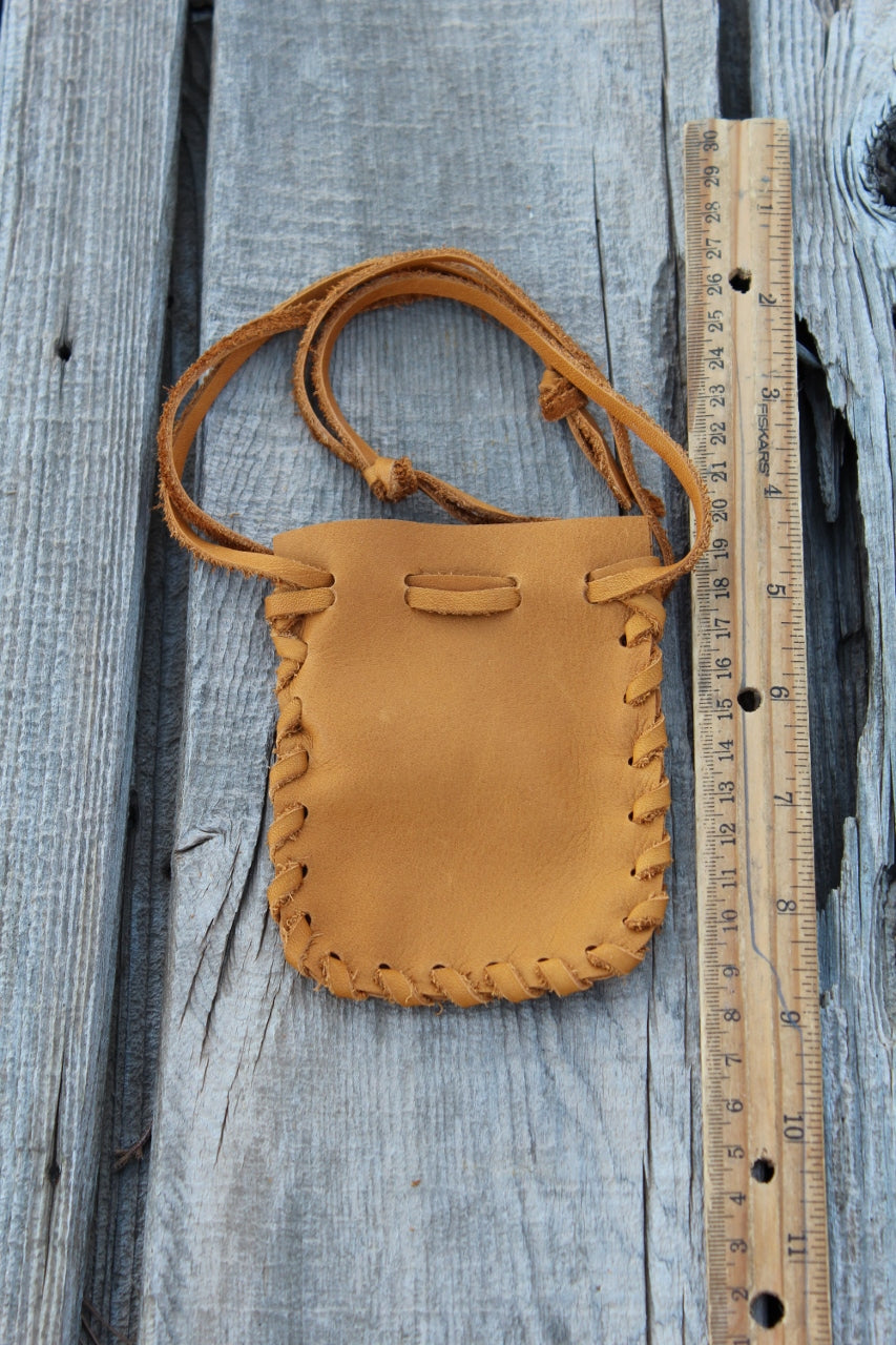 Drawstring medicine bag, leather pouch, keepsake bag