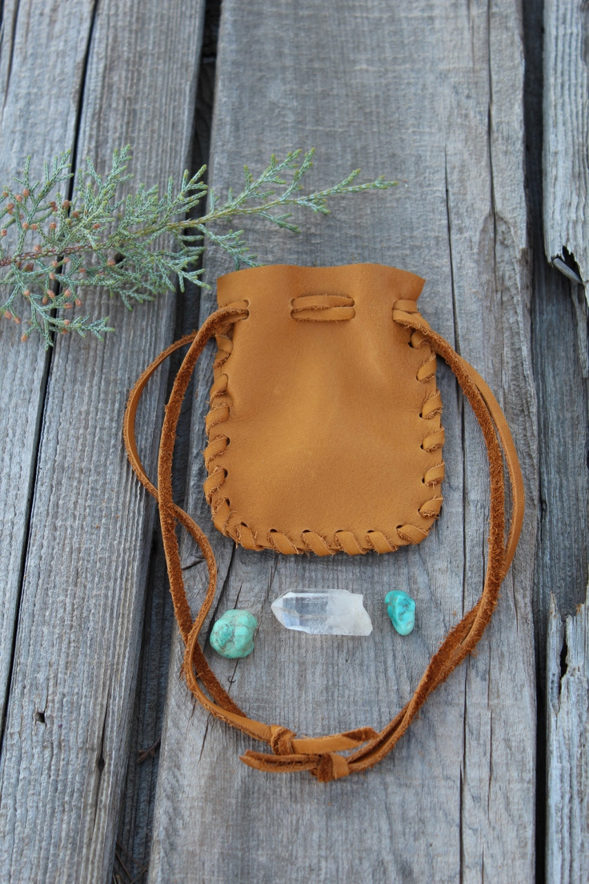 Drawstring medicine bag, leather pouch, keepsake bag – Thunder Rose Leather