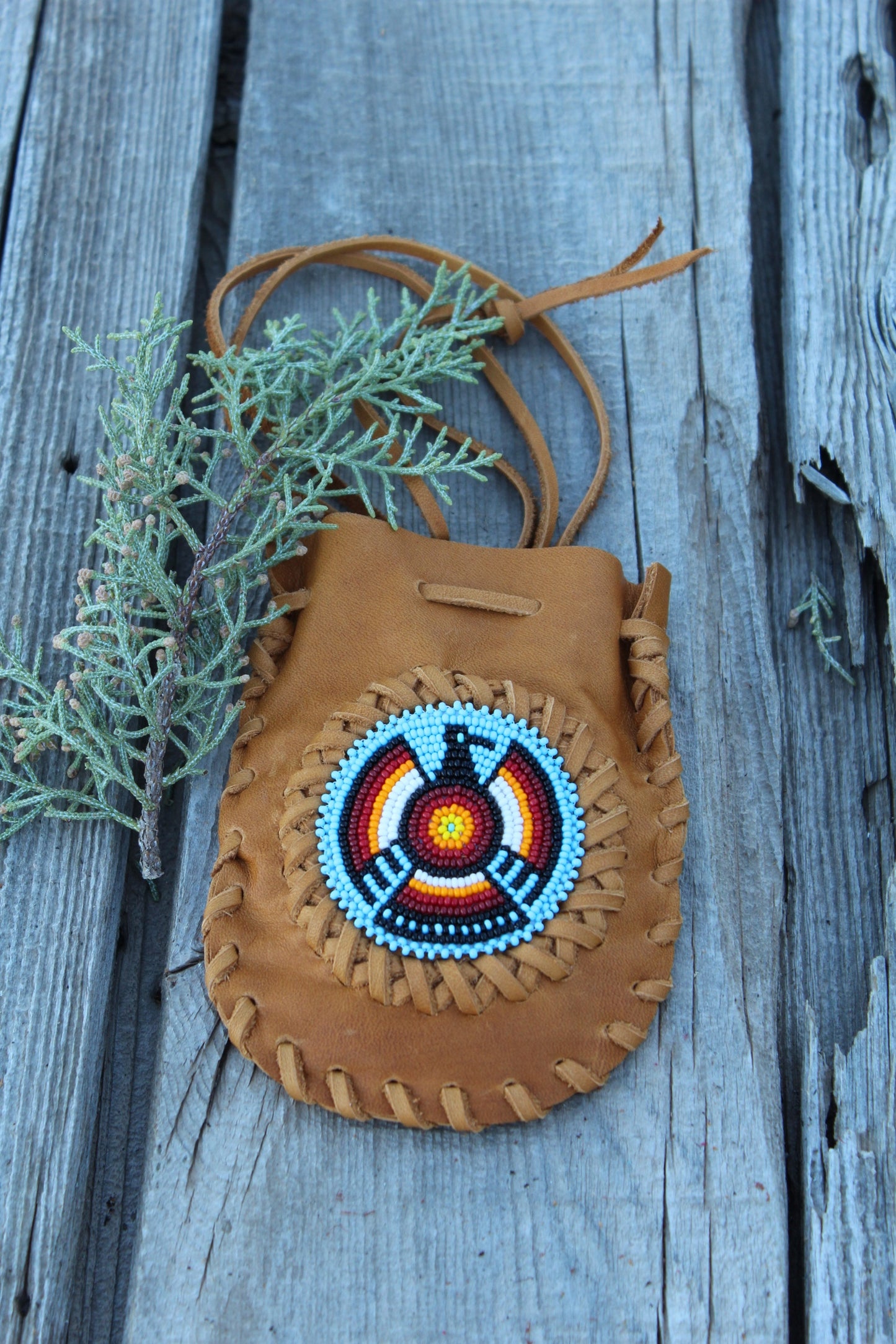 Beaded Thunderbird medicine bag, amulet bag