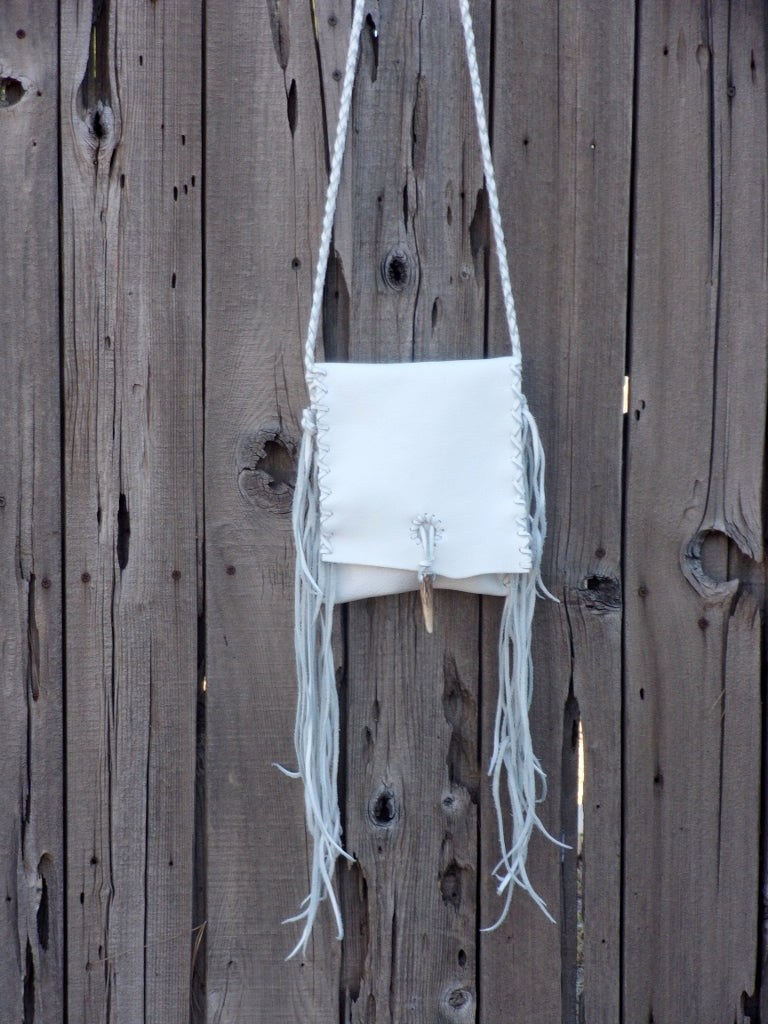 White leather handbag with fringe , boho white crossbody handbag, fringed purse